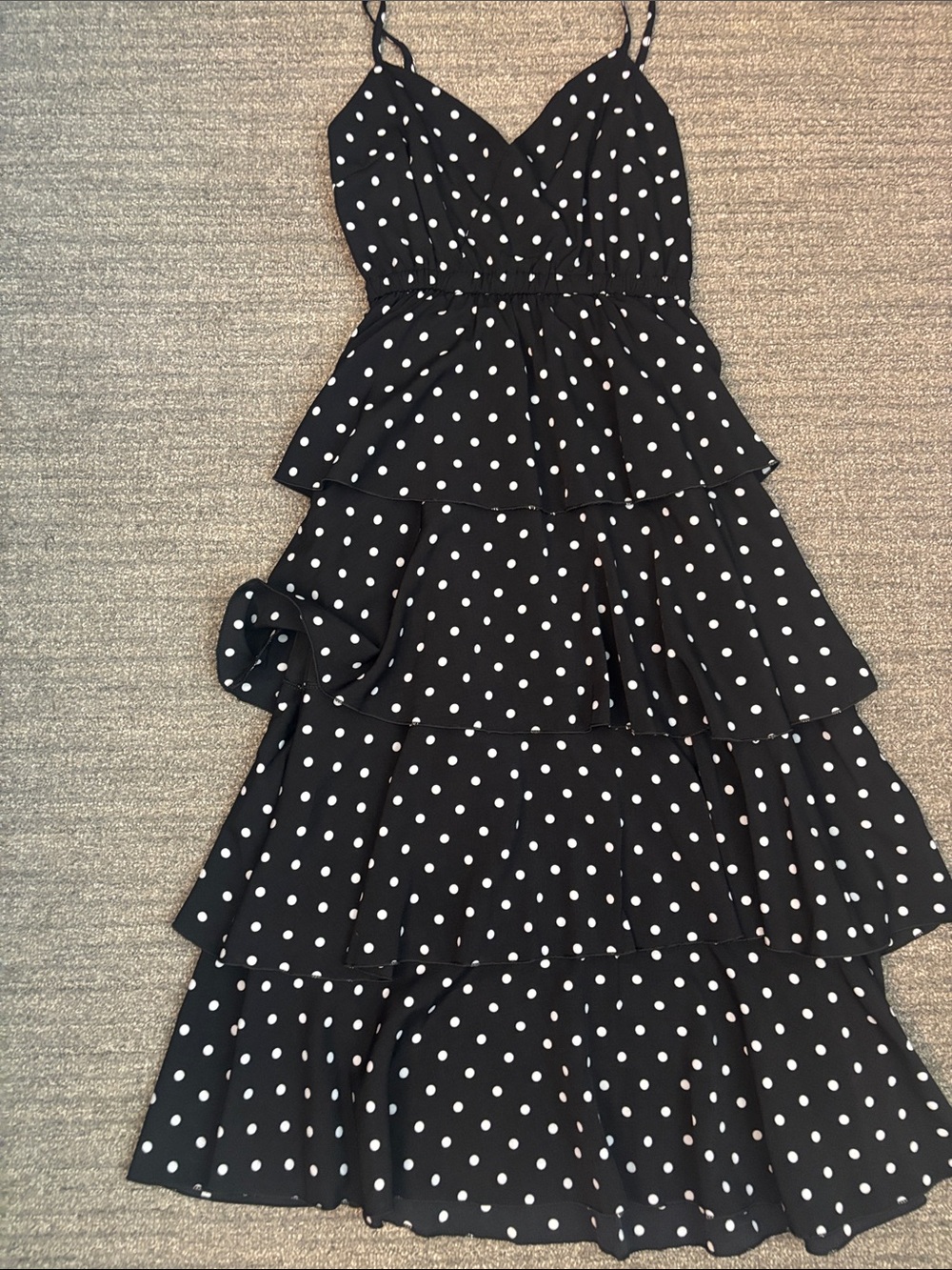 Black Polka Dot Tiered Spaghetti Strap Dress